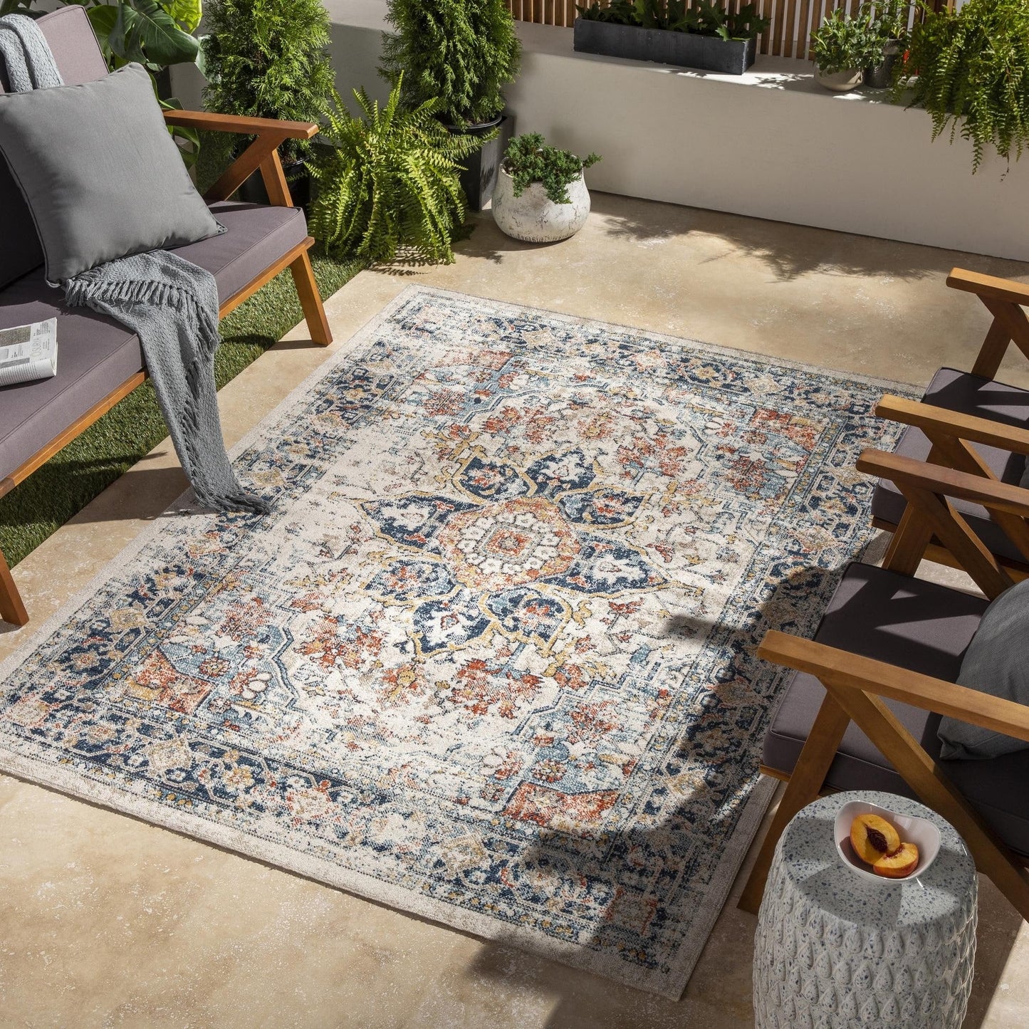Livabliss Huntington Beach Updated Traditional Medallion Outdoor Area Rug