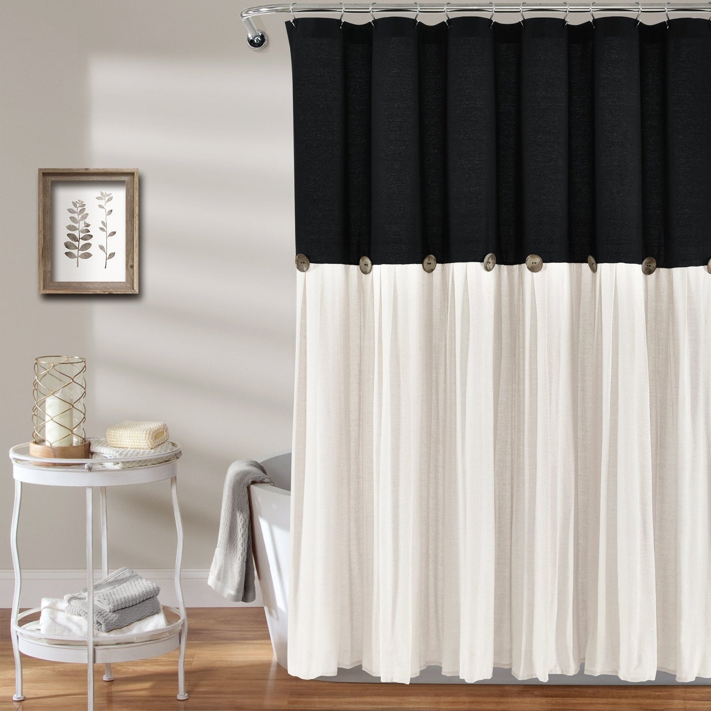 Lush Decor Two-tone Linen Button Shower Curtain