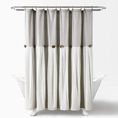 Lush Decor Two-tone Linen Button Shower Curtain