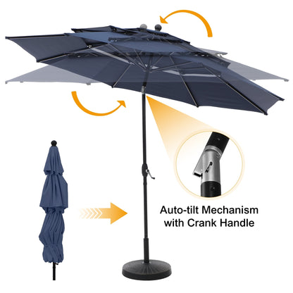 MAISON ARTS 10ft 3 Tiers Vented Patio Outdoor Umbrella with Auto-tilt and Crank Lift