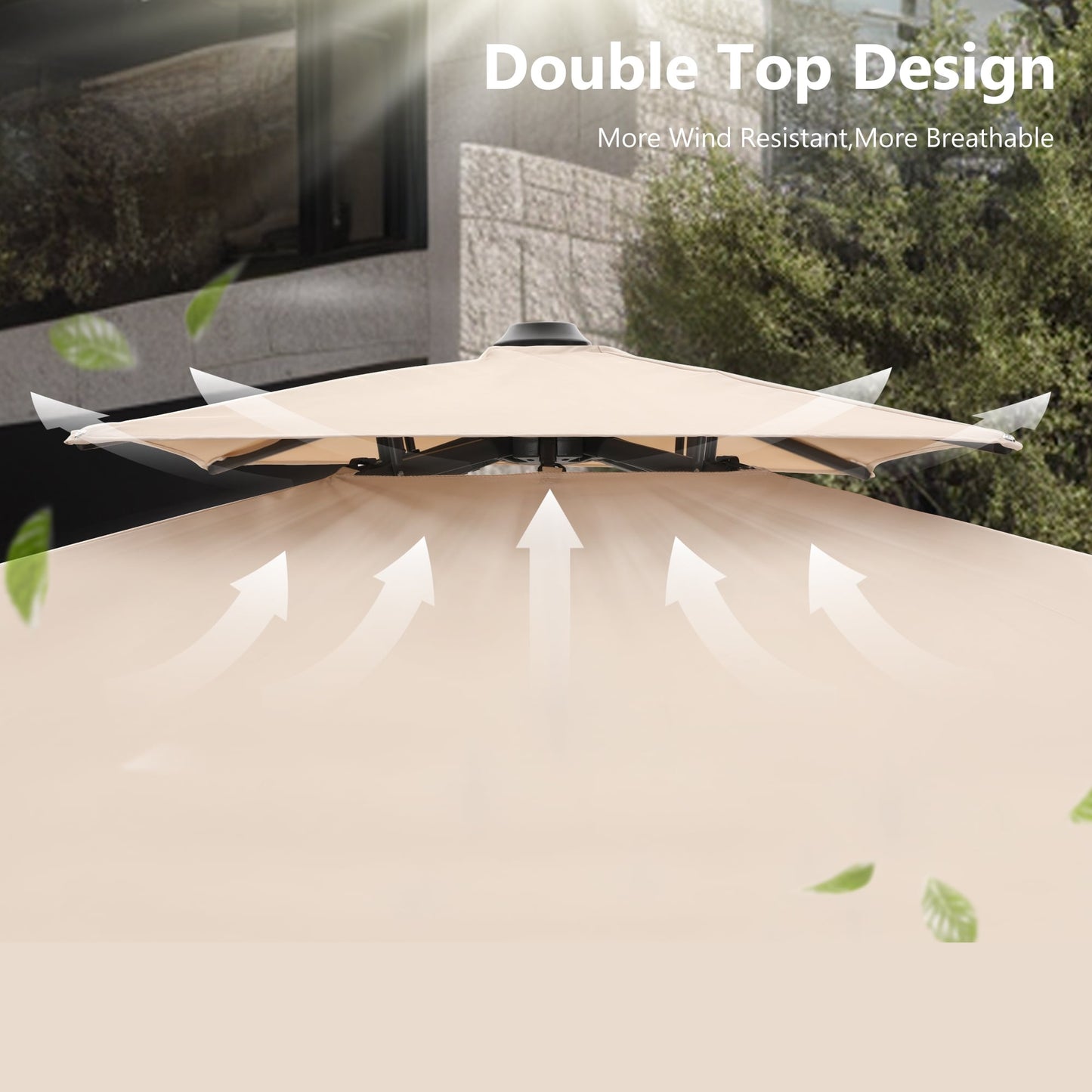 MAISON ARTS Parasol déporté hydraulique automatique de 12 pieds avec mât en aluminium et rotation à 360 degrés