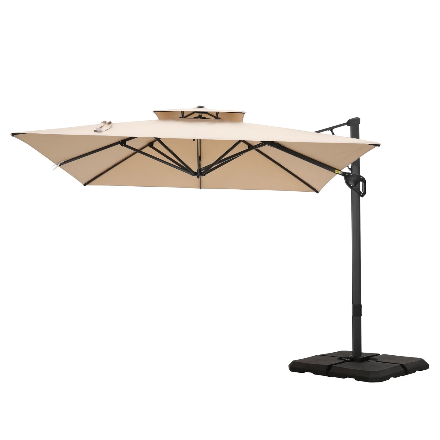 MAISON ARTS Parasol déporté hydraulique automatique de 12 pieds avec mât en aluminium et rotation à 360 degrés