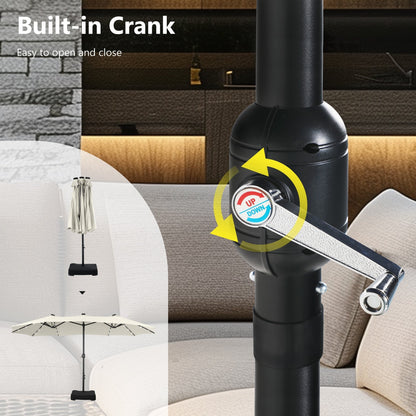 MAISON ARTS Parasol de marché extérieur rectangulaire à manivelle double face de 15 pieds Parasol de patio éclairé par LED solaire avec base incluse