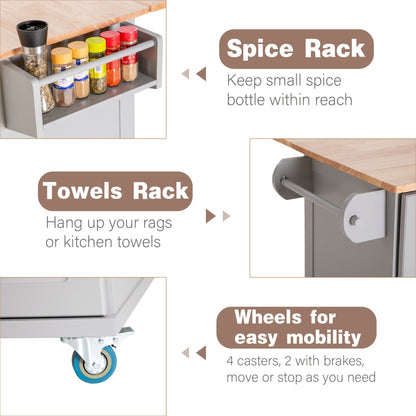 Desserte de cuisine Sophia &amp; William avec abattant et plateau en bois d'hévéa, chariot de cuisine roulant avec grand meuble de rangement