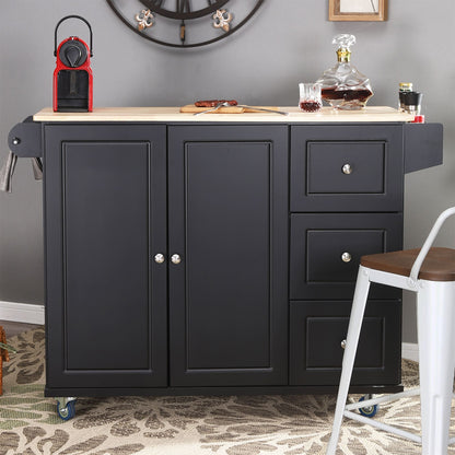 Desserte de cuisine Sophia &amp; William avec abattant et plateau en bois d'hévéa, chariot de cuisine roulant avec grand meuble de rangement