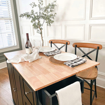 Desserte de cuisine Sophia &amp; William avec abattant et plateau en bois d'hévéa, chariot de cuisine roulant avec grand meuble de rangement