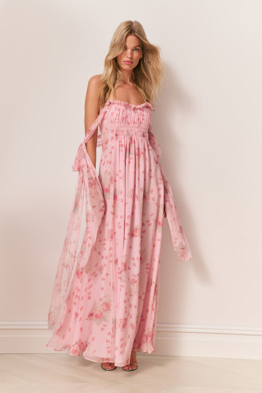 Robe longue en mousseline de soie à fleurs Marlana
