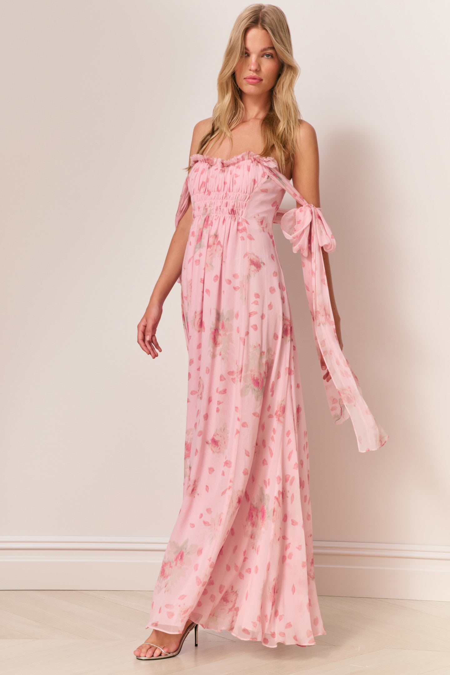 Robe longue en mousseline de soie à fleurs Marlana