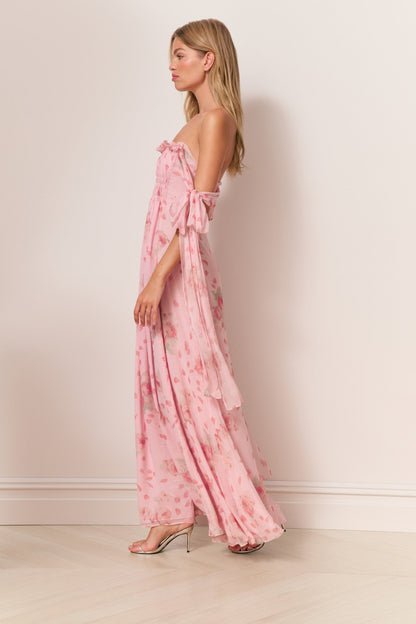 Robe longue en mousseline de soie à fleurs Marlana