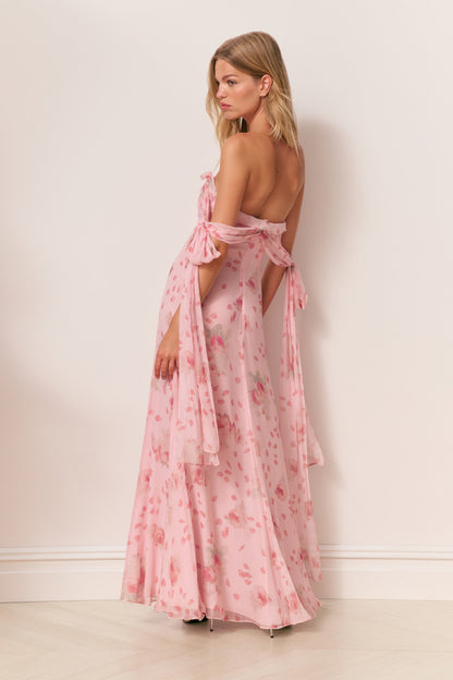 Robe longue en mousseline de soie à fleurs Marlana