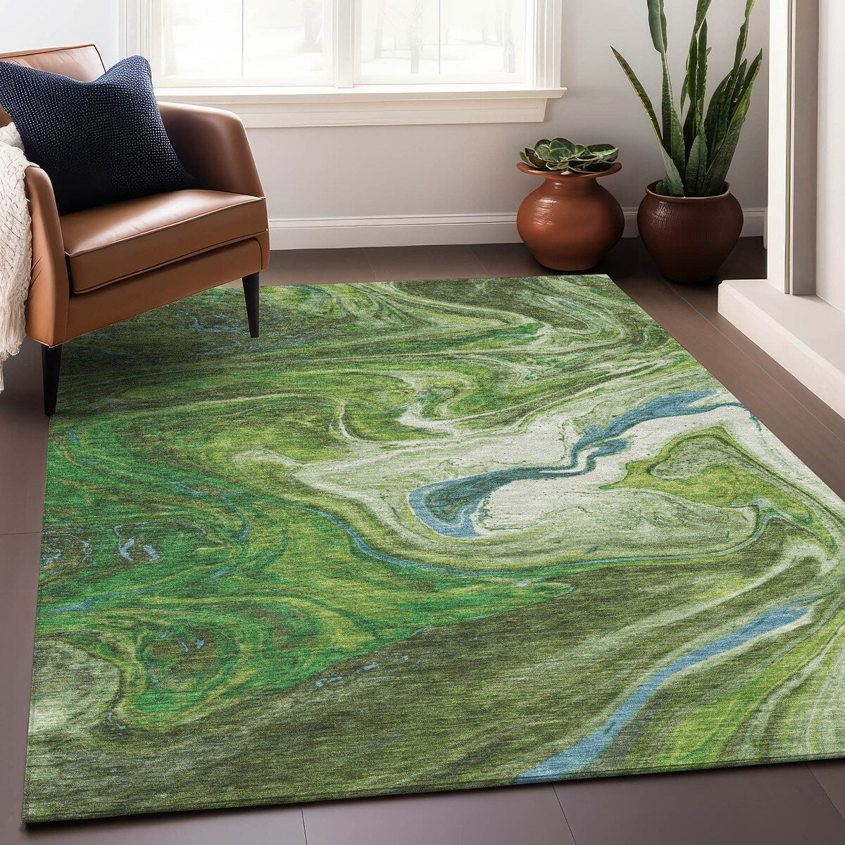 Machine Washable Indoor/ Outdoor Abstract Brushstroke Chantille Rug
