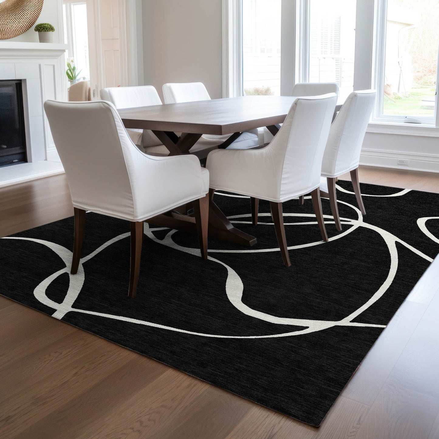 Machine Washable Indoor/ Outdoor Abstract Modern Chantille Rug