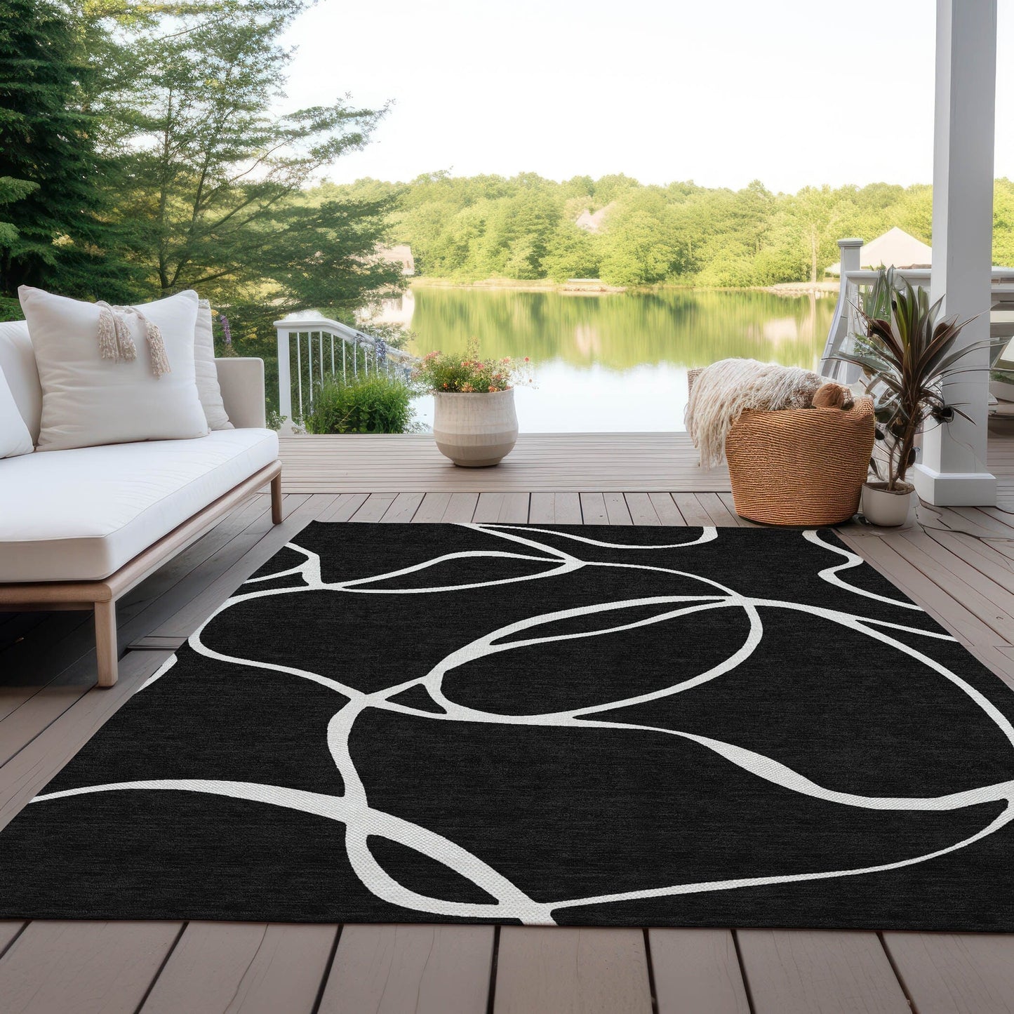 Machine Washable Indoor/ Outdoor Abstract Modern Chantille Rug