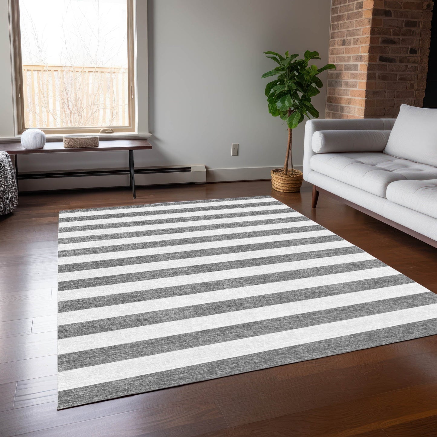 Machine Washable Indoor/ Outdoor Cabana Stripe Chantille Rug