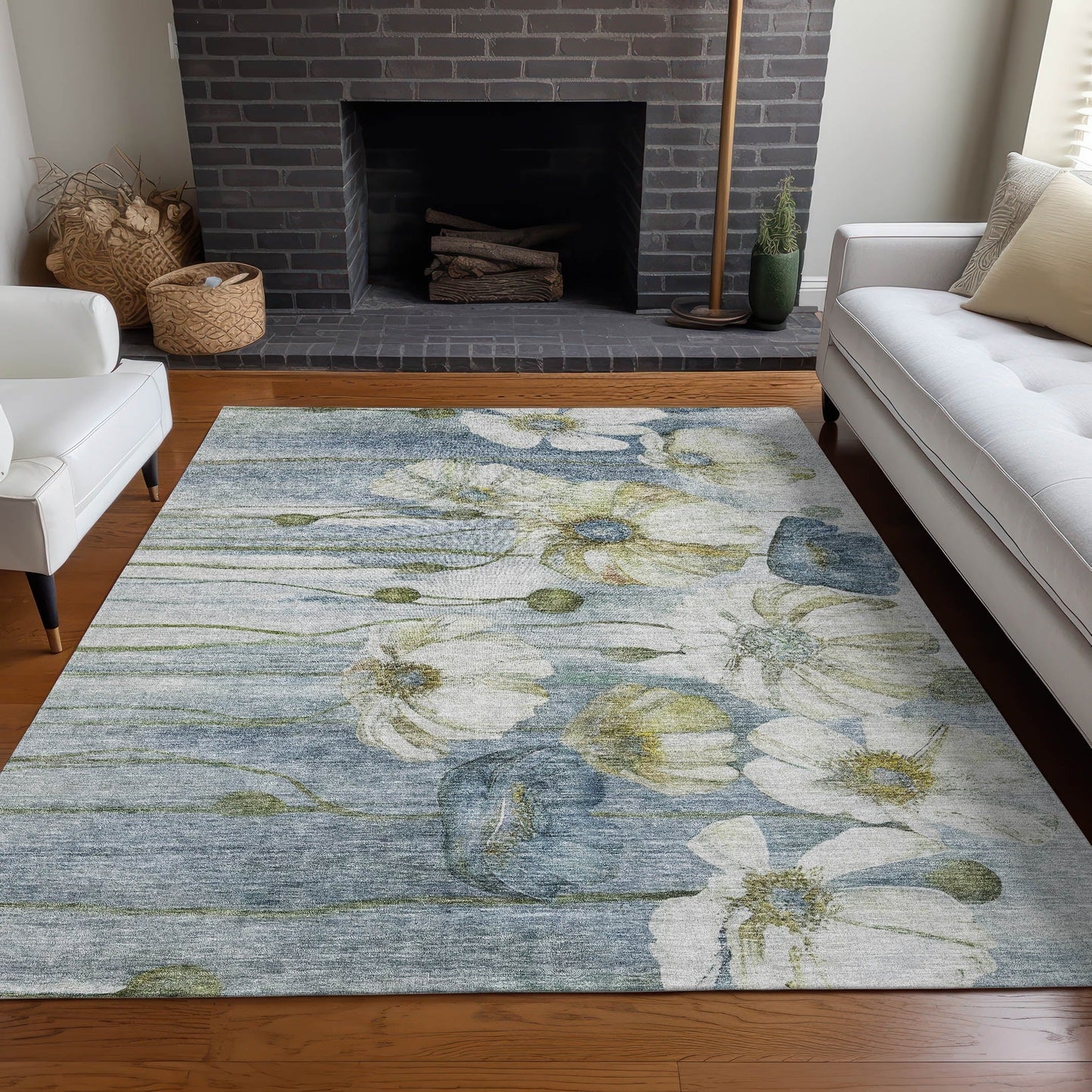 Machine Washable Indoor/ Outdoor Chantille Modern Floral Rug