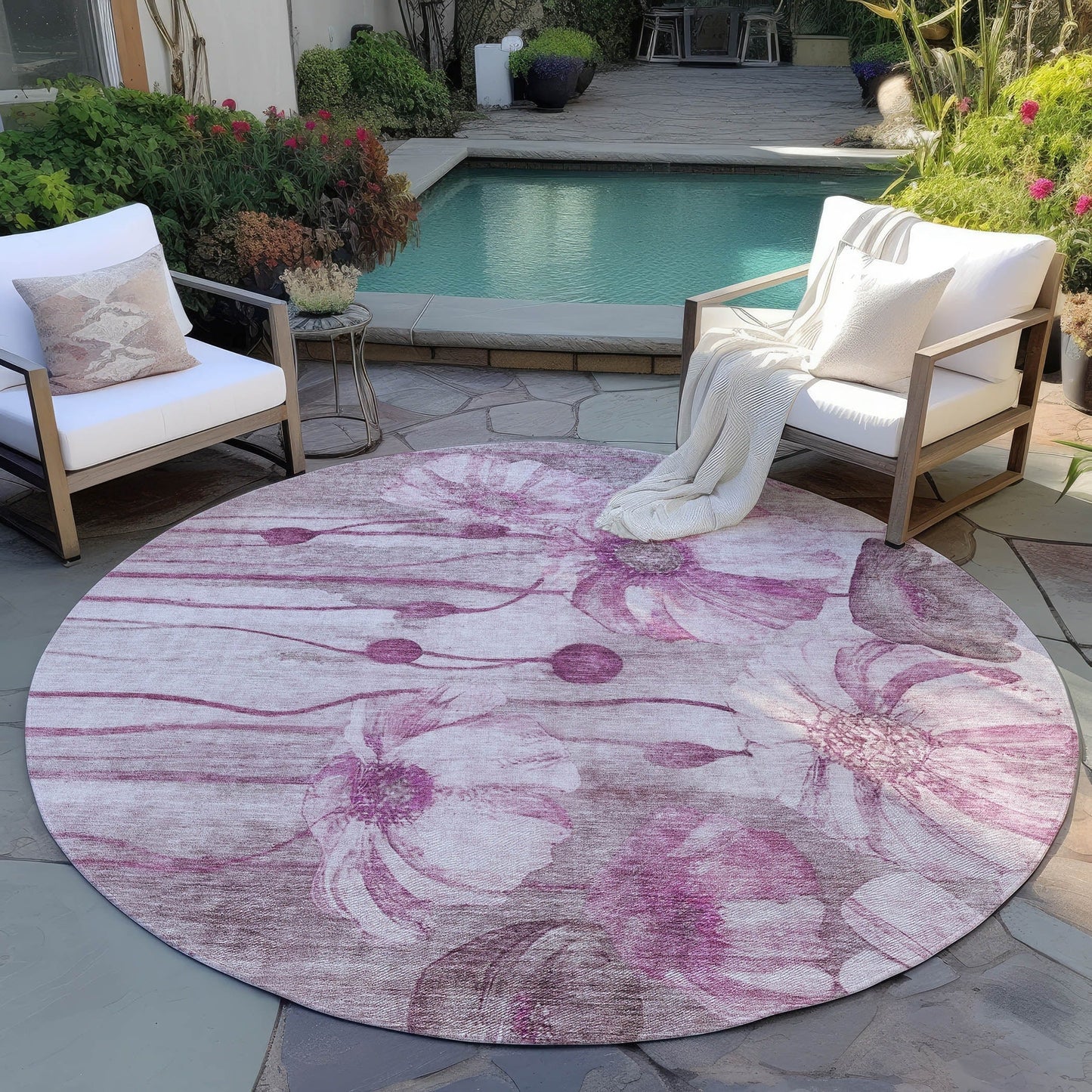 Machine Washable Indoor/ Outdoor Chantille Modern Floral Rug