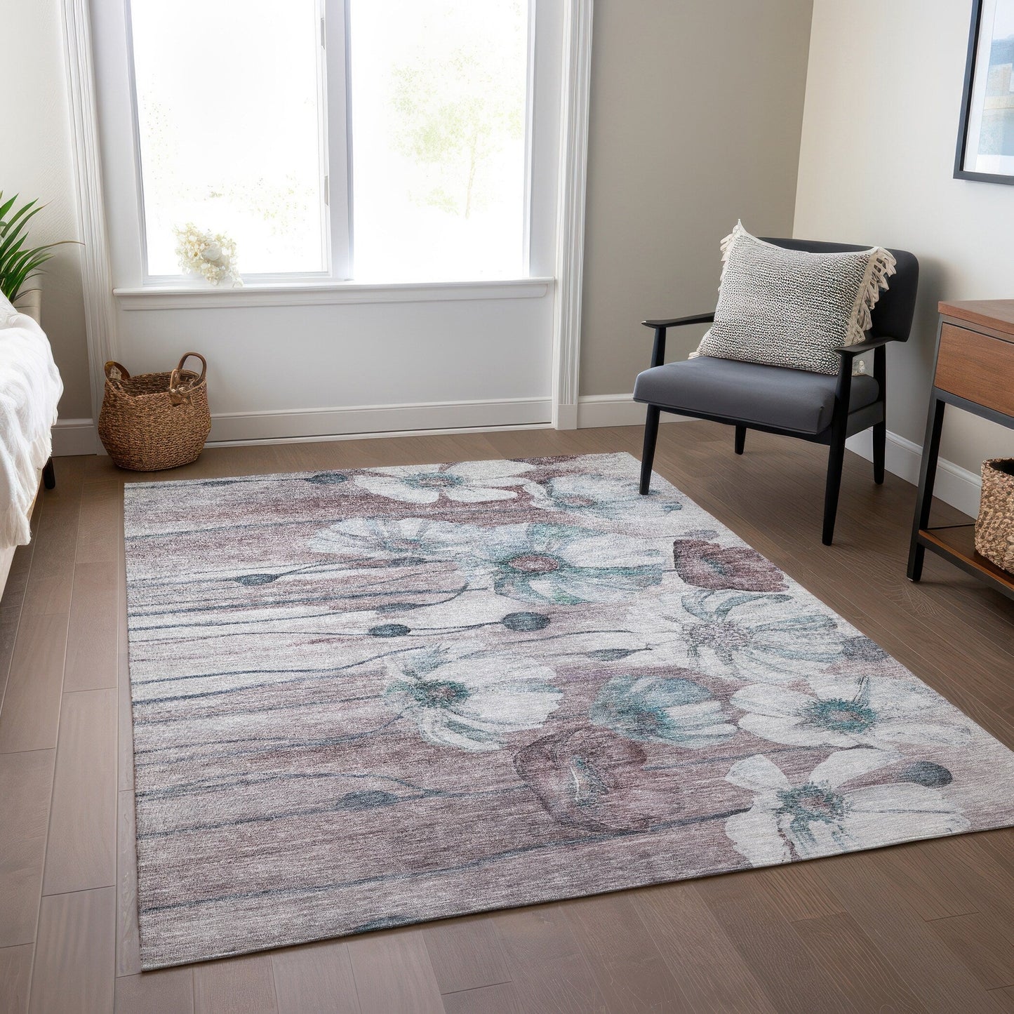 Machine Washable Indoor/ Outdoor Chantille Modern Floral Rug