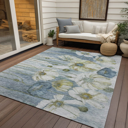 Machine Washable Indoor/ Outdoor Chantille Modern Floral Rug