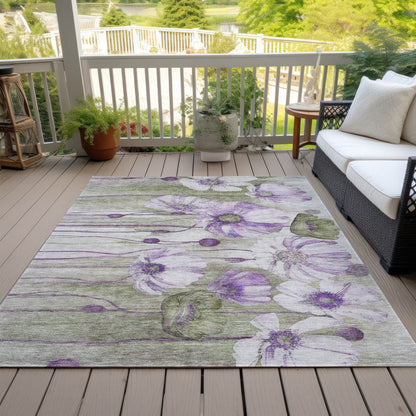 Machine Washable Indoor/ Outdoor Chantille Modern Floral Rug