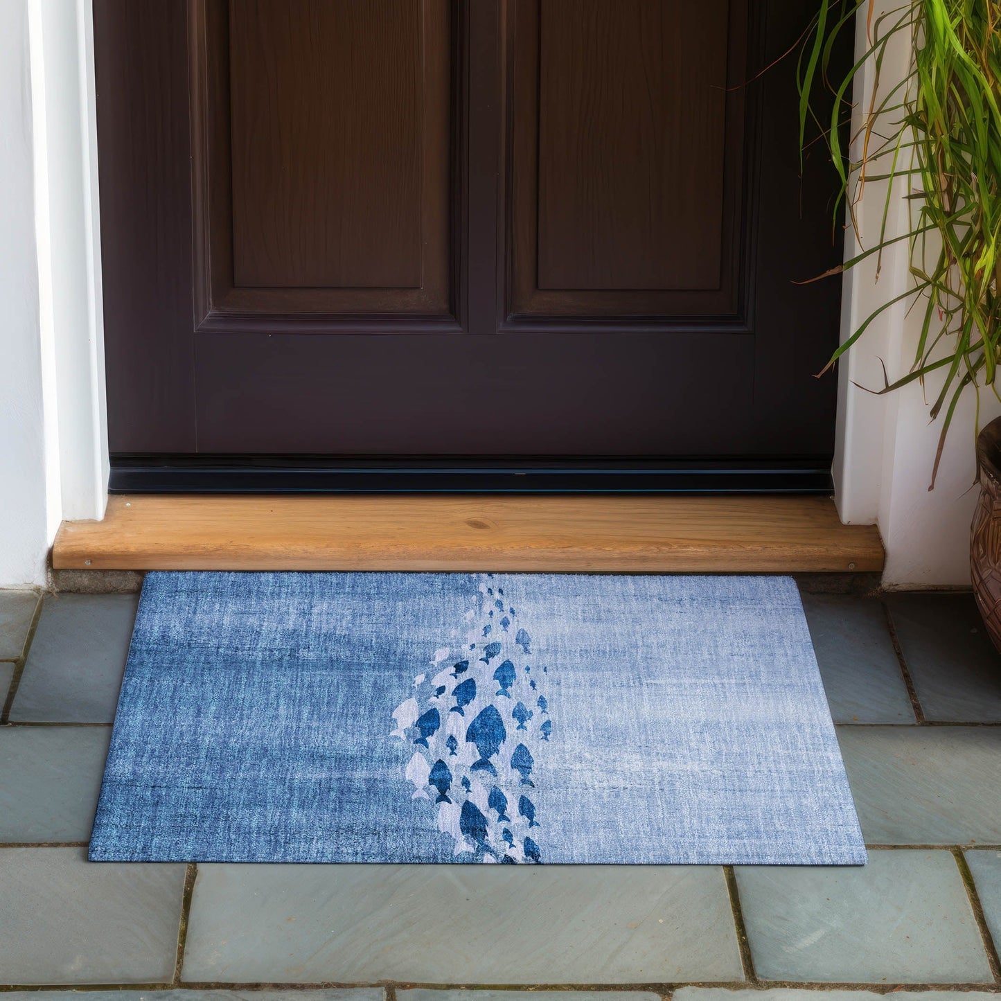 Machine Washable Indoor/ Outdoor Chantille Modern Sea Life Rug