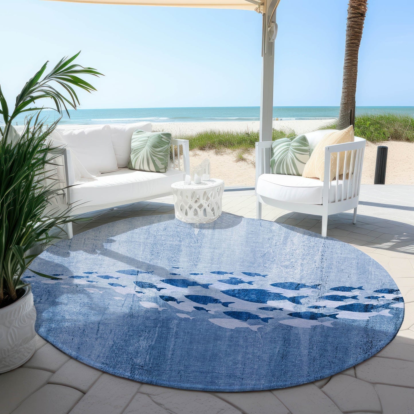 Machine Washable Indoor/ Outdoor Chantille Modern Sea Life Rug
