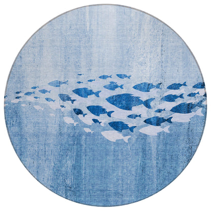 Machine Washable Indoor/ Outdoor Chantille Modern Sea Life Rug