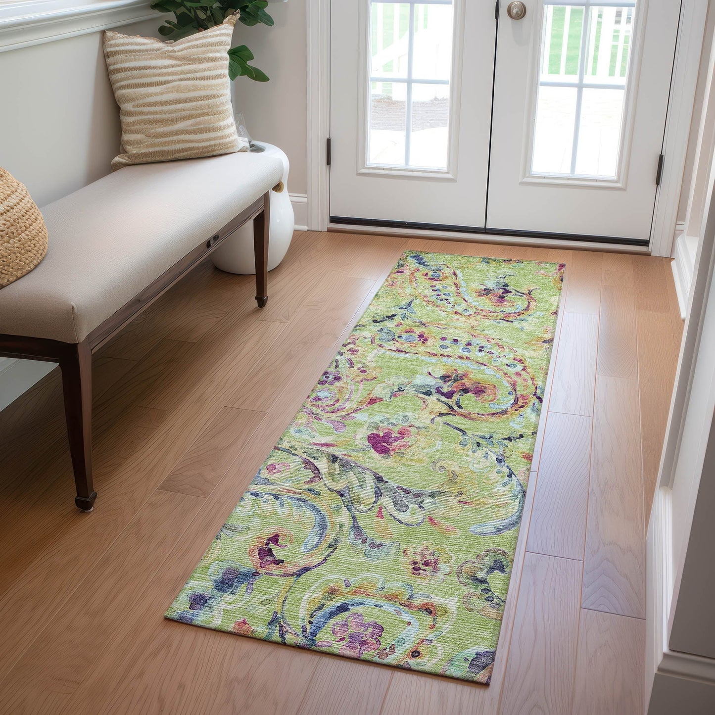 Machine Washable Indoor/ Outdoor Chantille Traditional Scroll Rug