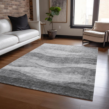 Machine Washable Indoor/ Outdoor Contemporary Waves Chantille Rug