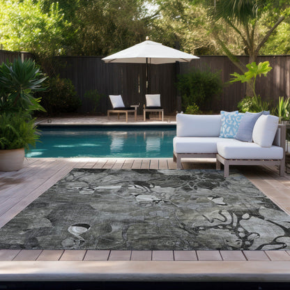 Machine Washable Indoor/ Outdoor Modern Floral Chantille Rug