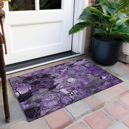 Machine Washable Indoor/ Outdoor Modern Floral Chantille Rug