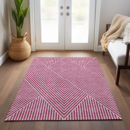 Machine Washable Indoor/ Outdoor Modern Geo Chantille Rug