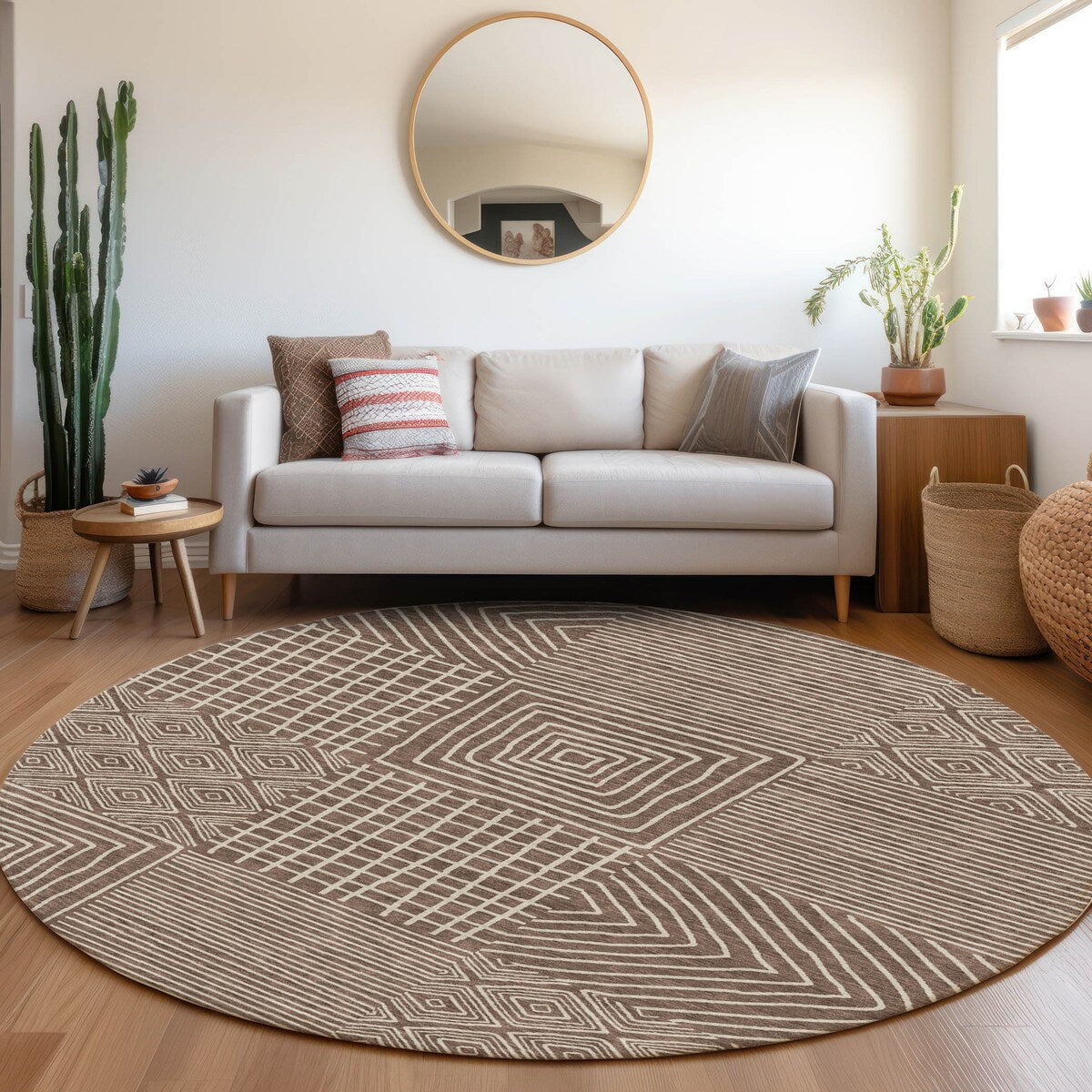 Machine Washable Indoor/ Outdoor Modern Mosaic Chantille Rug