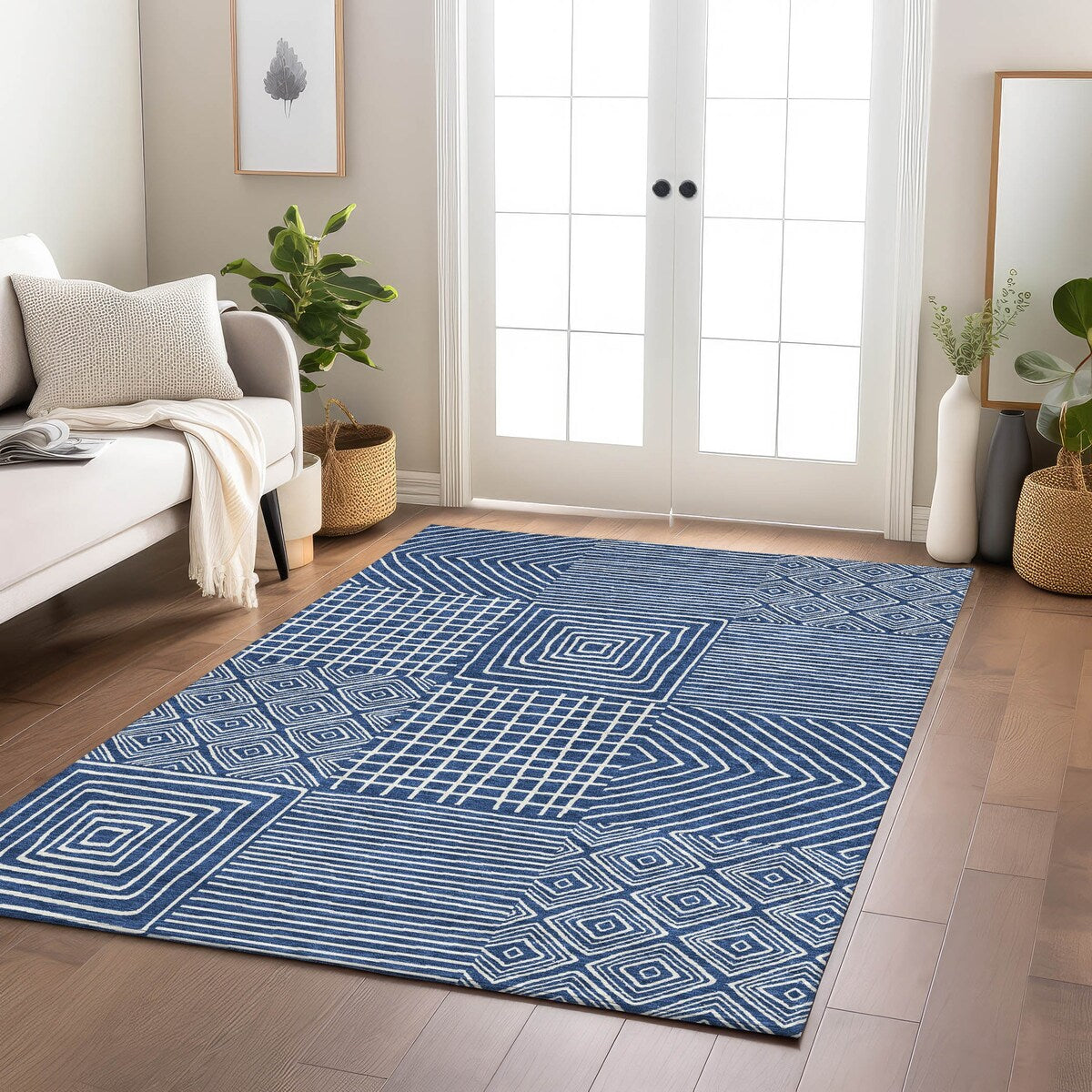 Machine Washable Indoor/ Outdoor Modern Mosaic Chantille Rug