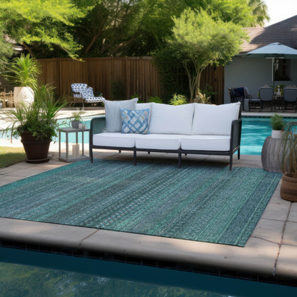 Machine Washable Indoor/ Outdoor Moroccan Stripes Chantille Rug