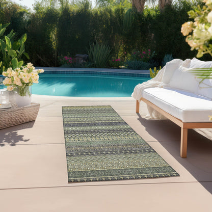 Machine Washable Indoor/ Outdoor Moroccan Stripes Chantille Rug