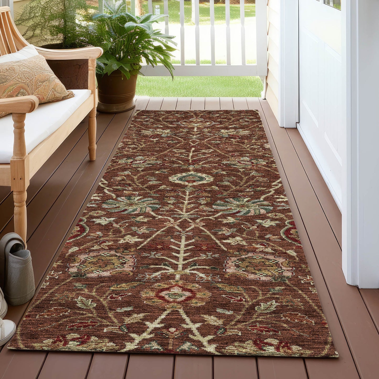 Machine Washable Indoor/ Outdoor Traditional Kashan Chantille Rug