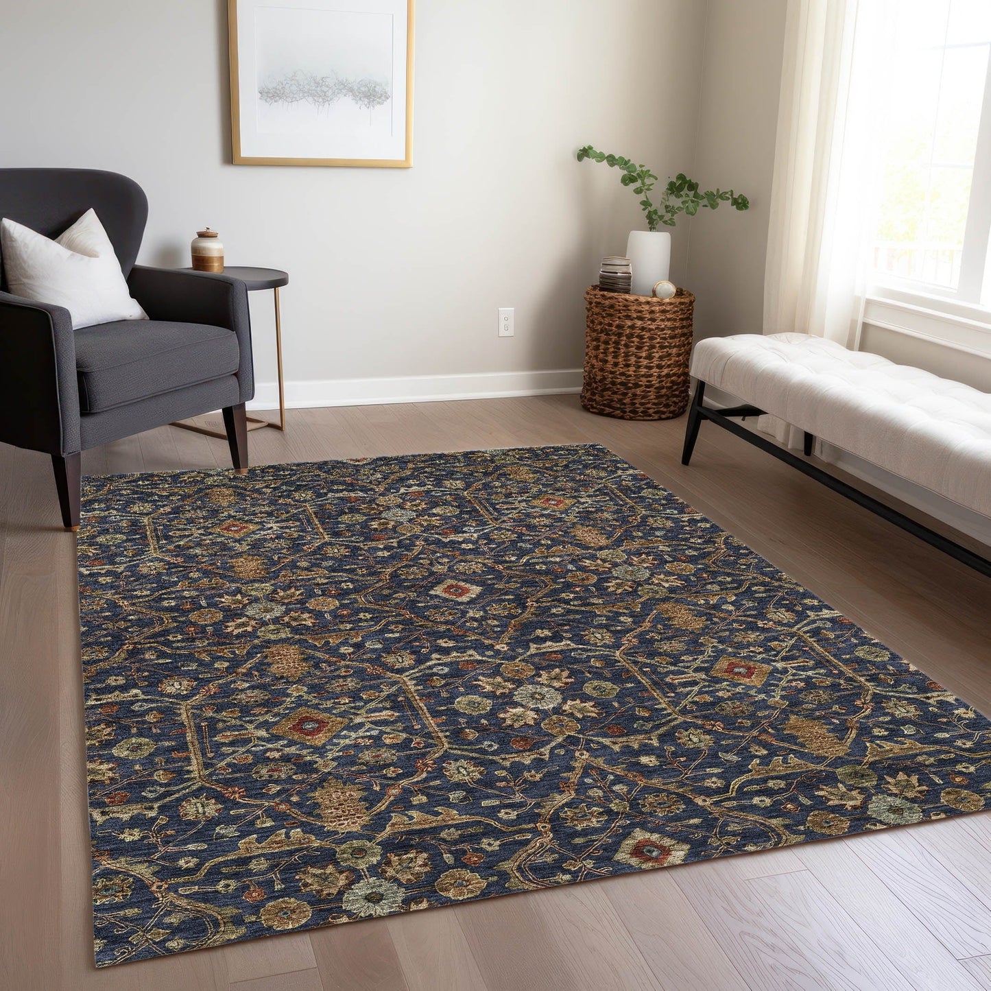 Machine Washable Indoor/ Outdoor Traditional Persian Chantille Rug