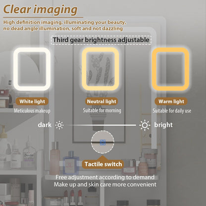 Coiffeuse avec éclairage LED, miroir et tabouret