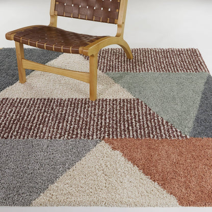Merril Mid-century Modern Color Block Shag Area Rug