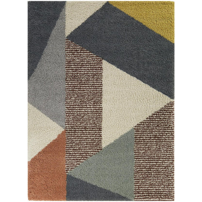 Merril Mid-century Modern Color Block Shag Area Rug