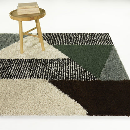 Merril Mid-century Modern Color Block Shag Area Rug