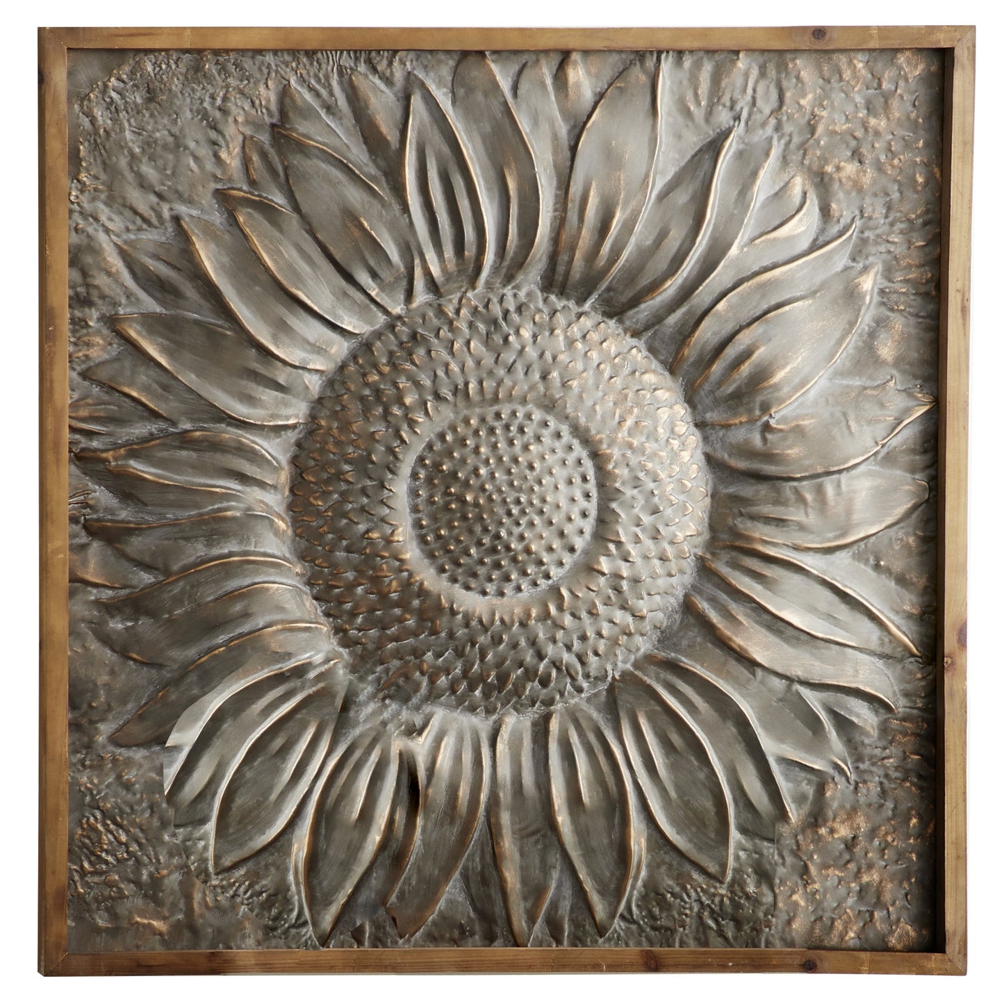 Décoration murale en métal motif tournesol floral avec détails en relief - Gris - Roche River Decor