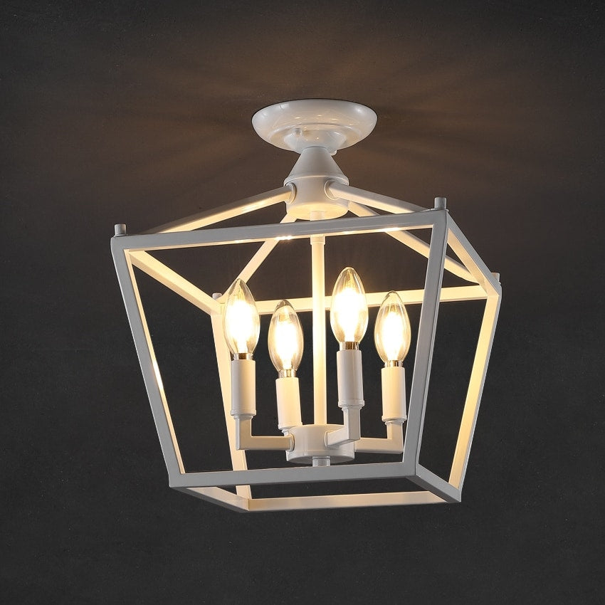 Milton Mini Lantern 4-Light Iron Modern Farmhouse LED Flush Mount, by JONATHAN Y