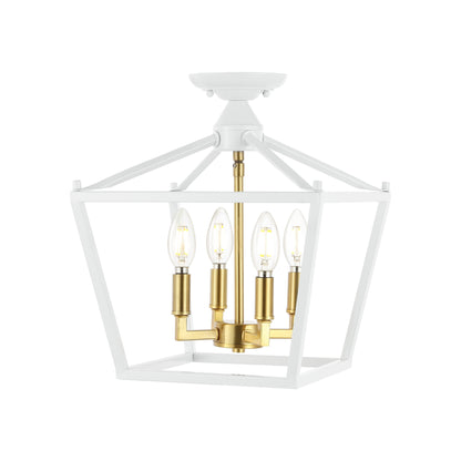 Milton Mini Lantern 4-Light Iron Modern Farmhouse LED Flush Mount, by JONATHAN Y