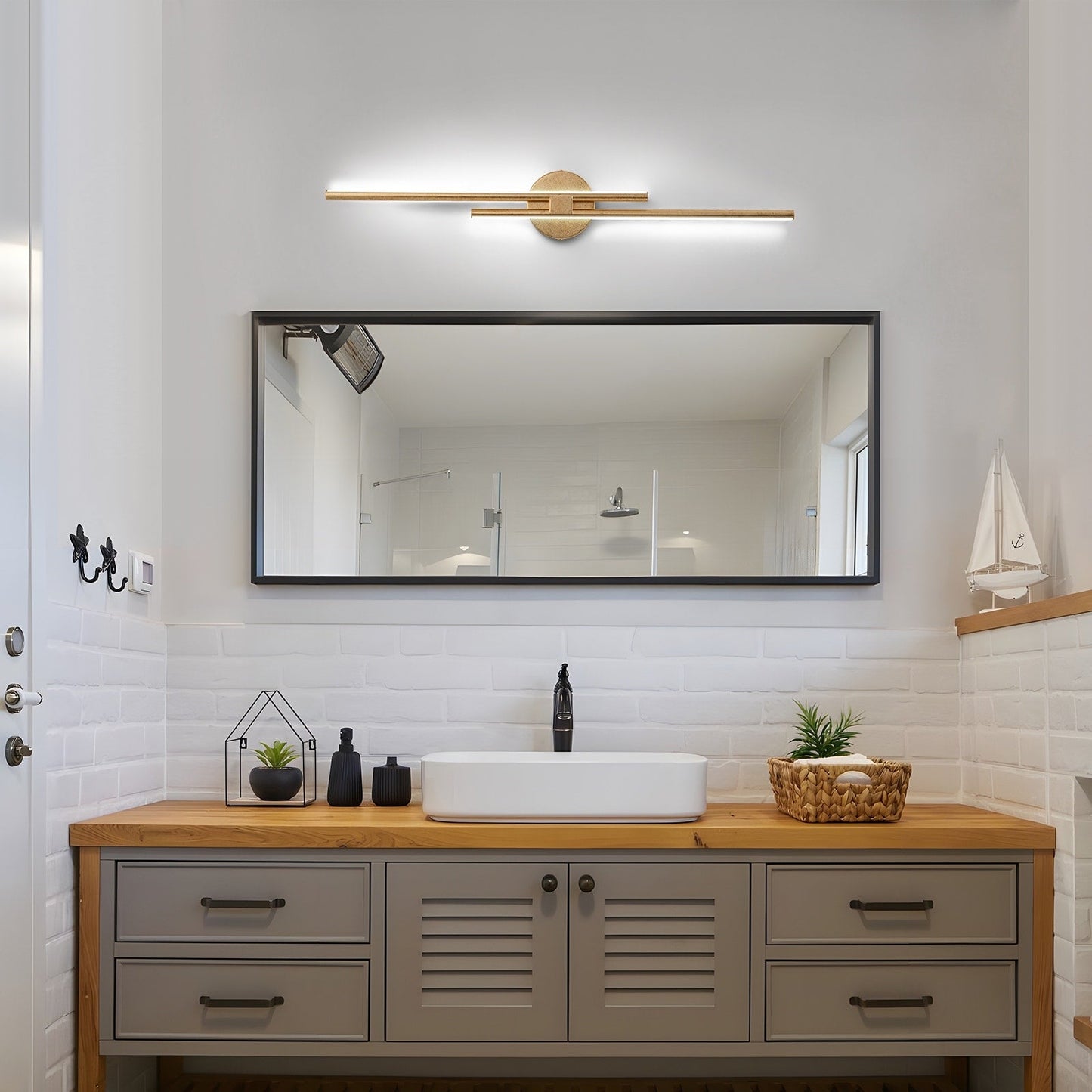 Minimalist 2-Light Dimmable LED Vanity Light Linear Metal Wall Sconce