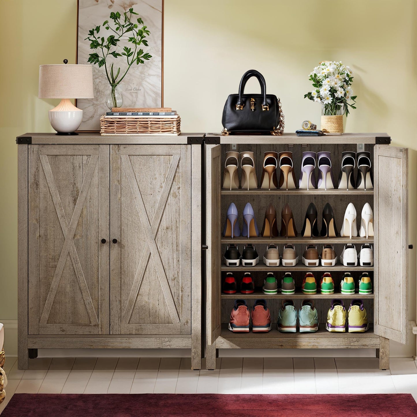 Meuble de rangement à chaussures Moasis à 5 niveaux pour 20 paires de chaussures avec portes doubles pour l'entrée