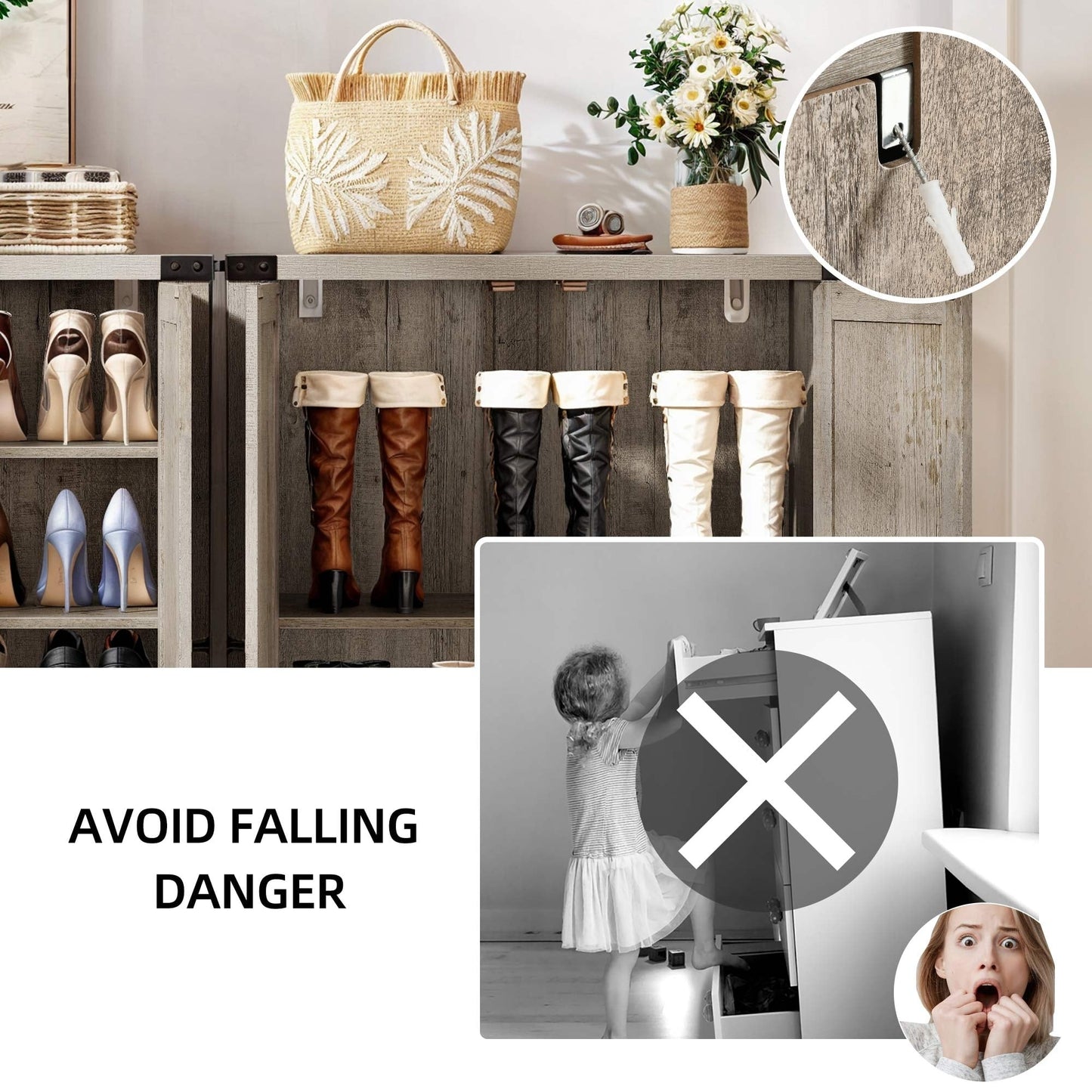 Meuble de rangement à chaussures Moasis à 5 niveaux pour 20 paires de chaussures avec portes doubles pour l'entrée