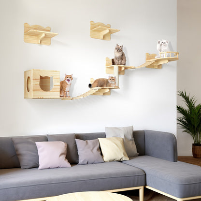 Moasis Cat Wall Shelves Set Wall Mounted Wood Cat Climber Set