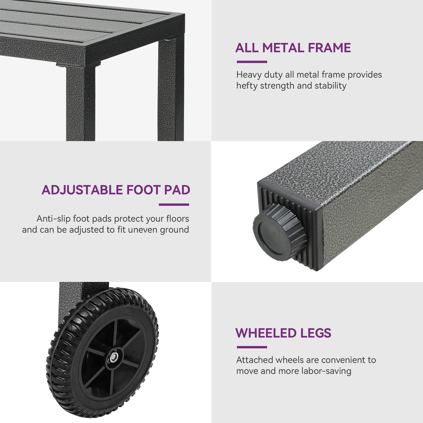 Table de bar en métal Moasis Patio avec roulettes