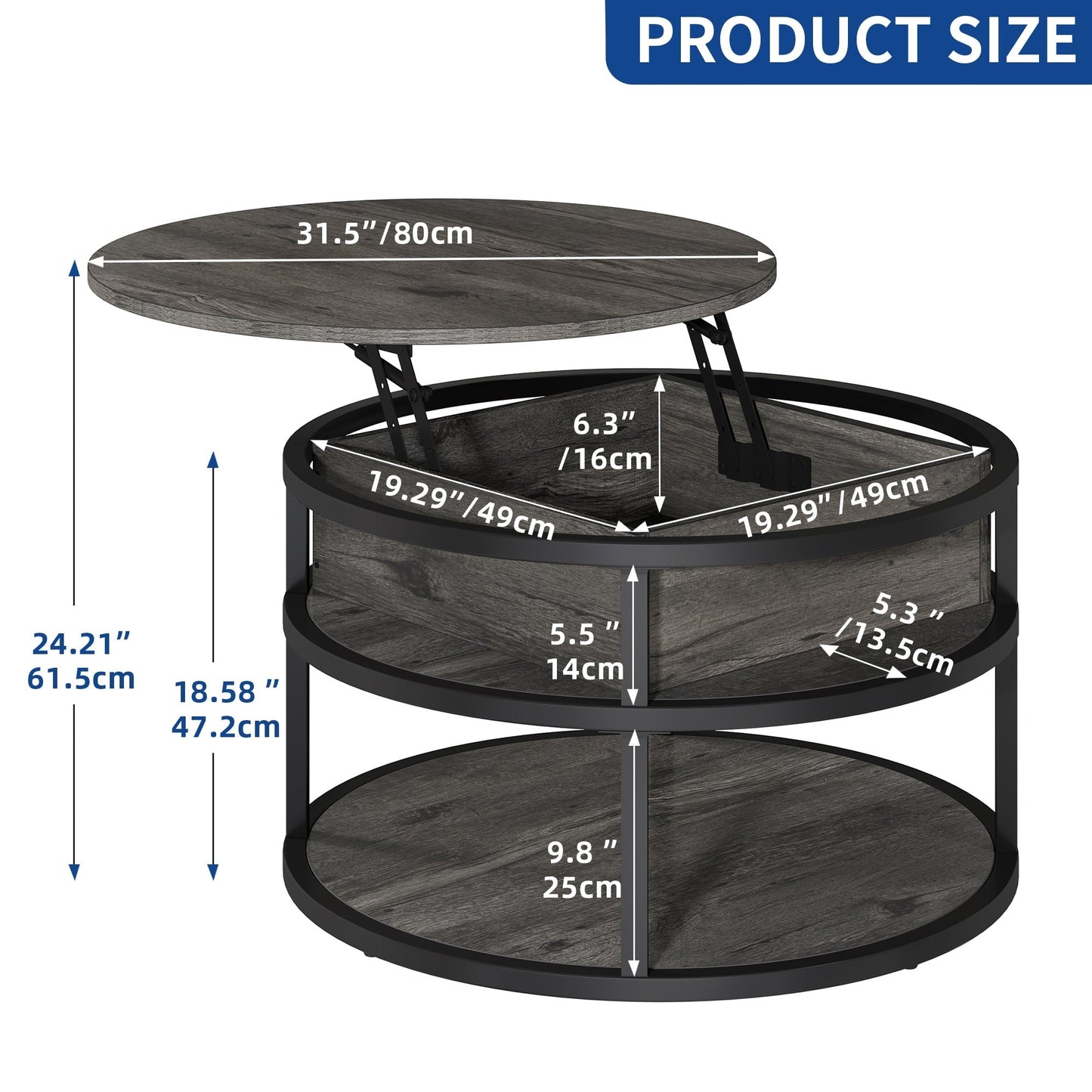 Moasis Round Lift Top Coffee Table with Hidden Storage